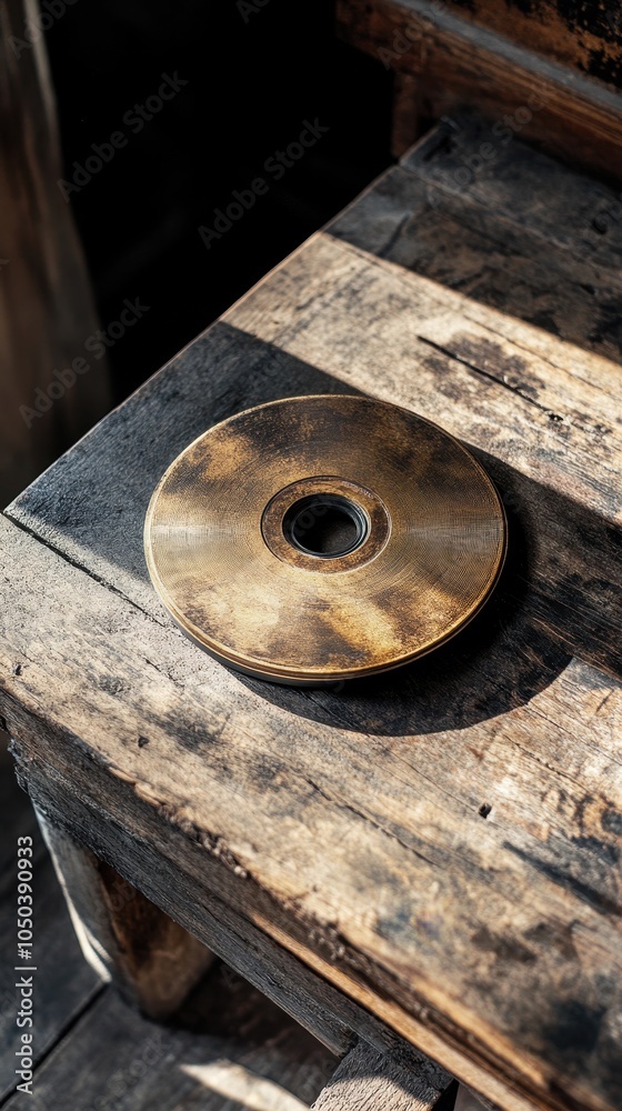 A rock music CD cover mockup featuring dark colors and distressed textures on a wooden table A rock music CD cover mockup featuring dark colors and distressed textures on a wooden table