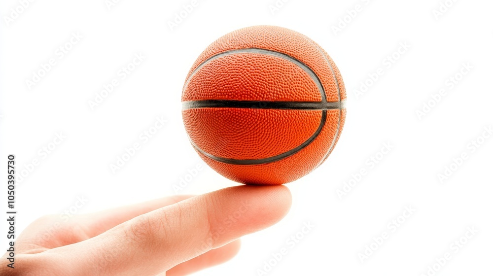 A basketball spinning on the tip of a finger, isolated on a white background A basketball spinning on the tip of a finger, isolated on a white background