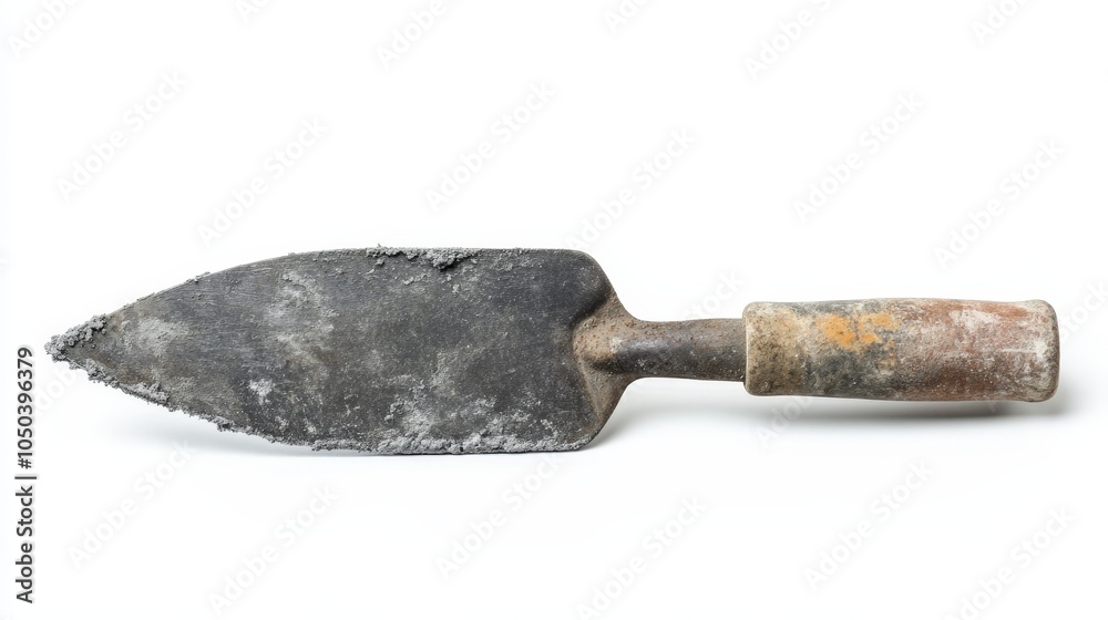 A bricklayer trowel with fresh mortar on the blade, isolated on a white background A bricklayer trowel with fresh mortar on the blade, isolated on a white background