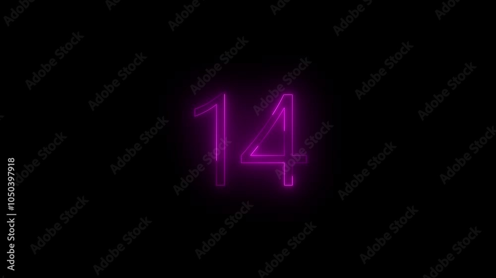 Neon dial 14 icon glowing black background animation Neon dial 14 icon glowing black background animation