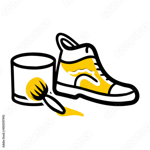 Shoe painting icon with sneaker, paint can, and brush