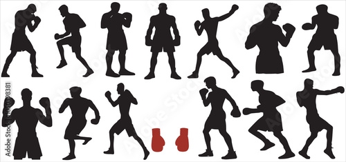 Set of boxing silhouette ,Multiple silhouettes of boxer vector