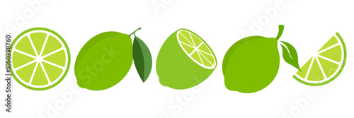 Foto Fresh lemon fruits icon set. green lemon fruit vector.