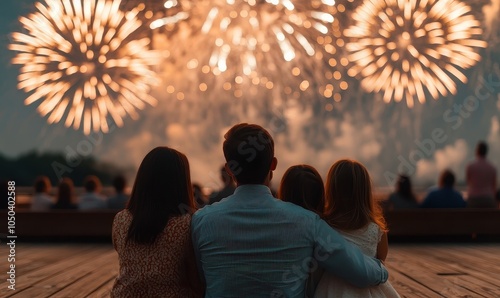 Family watching fireworks in Happy New Year festival