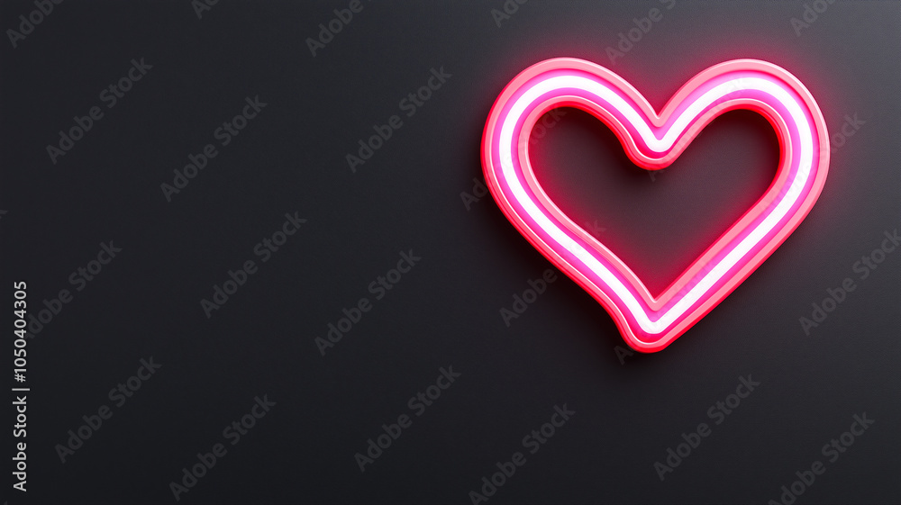 Obraz premium Glowing pink neon heart symbol against a dark background, representing love, romance, and affection in a modern and stylish design.