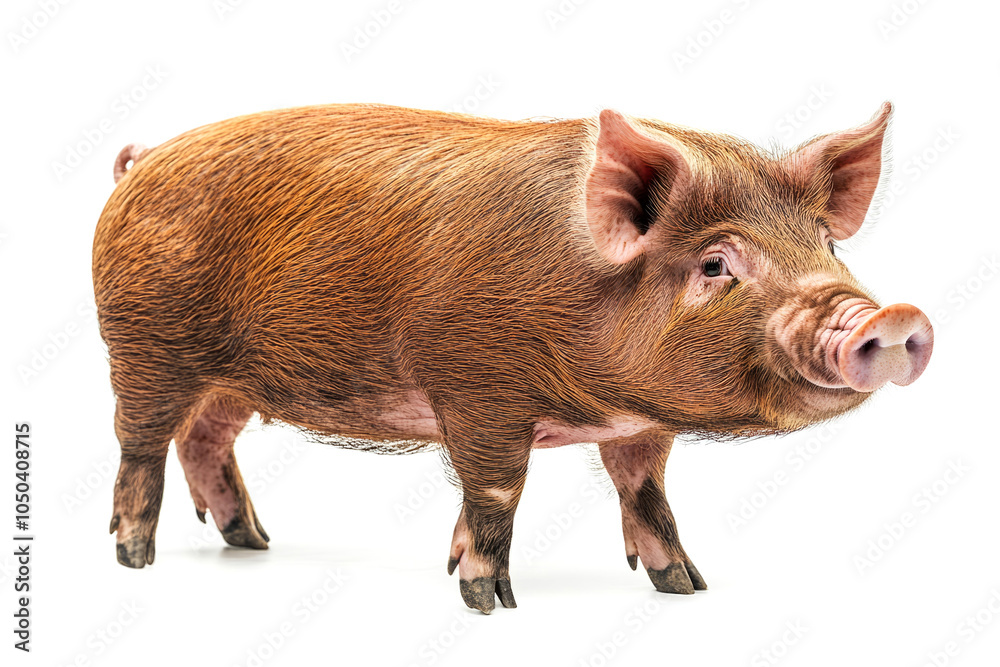 Fototapeta premium Red pig standing on white background