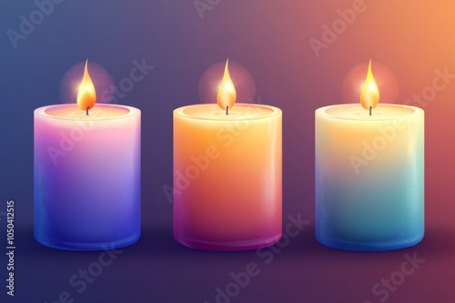 Burning gel candles with sparkles emitting light in darkness