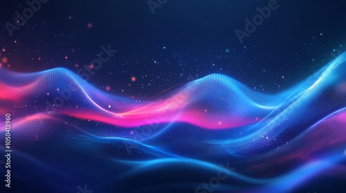 Elegant and futuristic background with glowing waves, perfect for conveying innovation in technology or digital marketing. A dark blue gradient at the top conveys elegance while showcasing modernity 