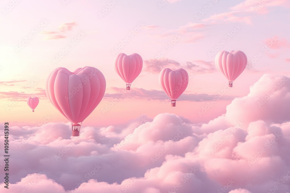 Fototapeta premium Romantic Heart-Shaped Hot Air Balloons in Sky