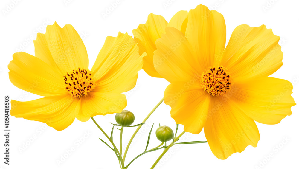Obraz premium Yellow Cosmos Flowers on White Background