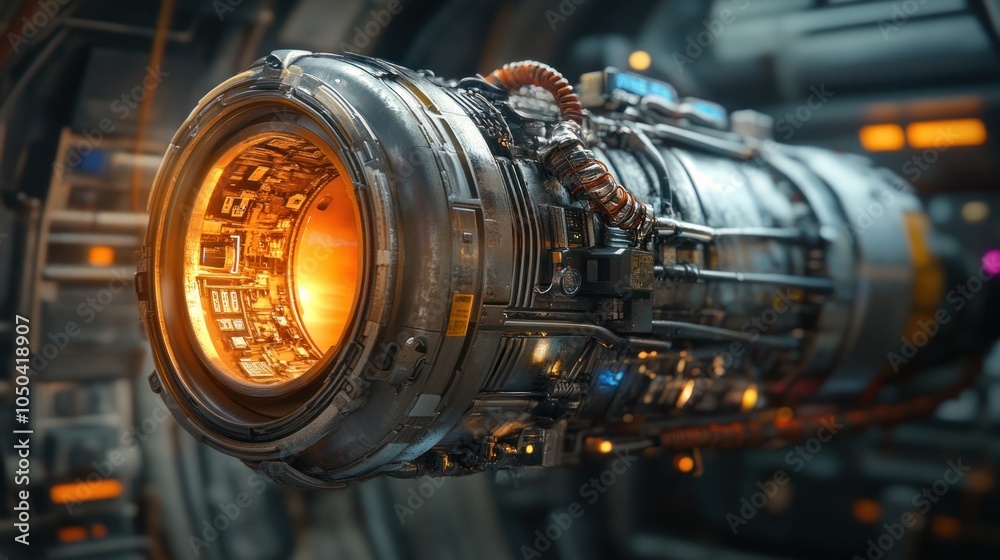 A futuristic propulsion device with glowing elements and intricate mechanical design.