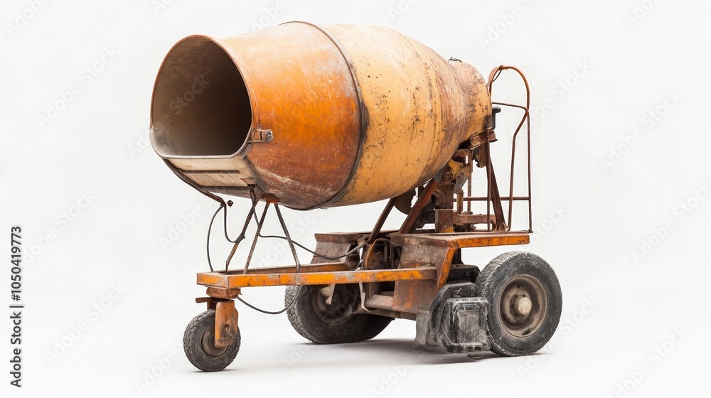 A portable cement mixer on wheels, isolated on a white background A portable cement mixer on wheels, isolated on a white background