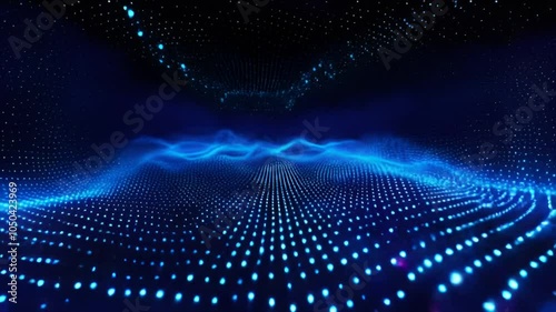 Abstract Data Stream with Flowing Binary Code in a Futuristic Digital Landscape