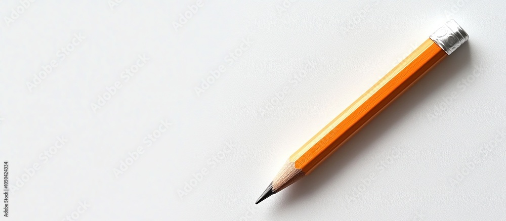 Yellow Pencil on White Background with room with copy space on the right side. Writing, drawing and concept education tools. AI generated image Yellow Pencil on White Background with room with copy space on the right side. Writing, drawing and concept education tools. AI generated image