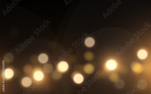 Golden Bokeh Lights on Dark Background. Warm Glow of Defocused Light Orbs in Night, Backgrounds decoration
