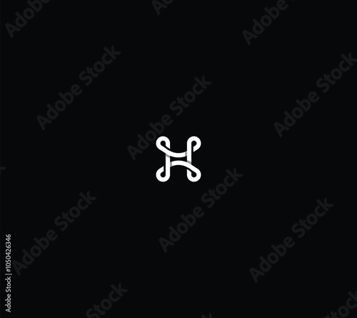Letter N or H square one line knot monogram with black background. 