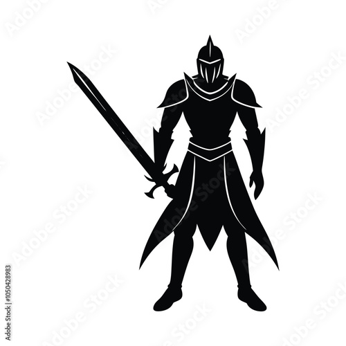 Silhouette of Medieval Knight Holding Sword.