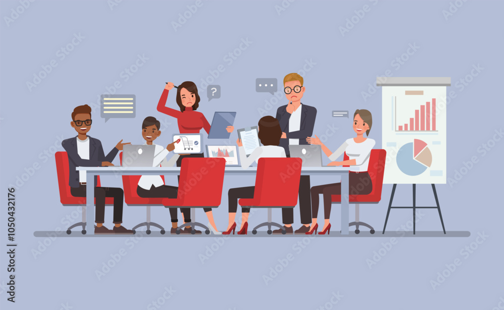Marketing team in a meeting room concept. Business people character vector illustration design. Marketing team in a meeting room concept. Business people character vector illustration design.