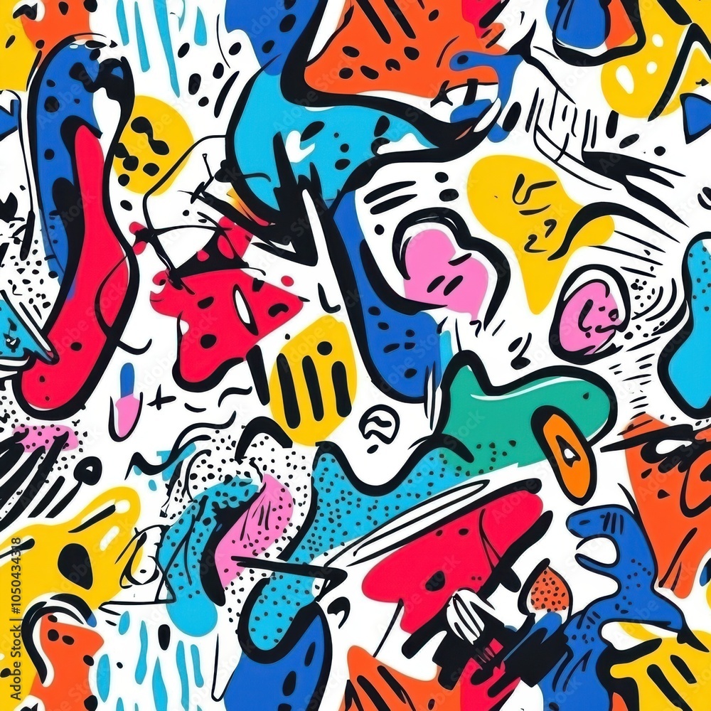 Abstract seamless pattern big colorful doodles, white background Abstract seamless pattern big colorful doodles, white background