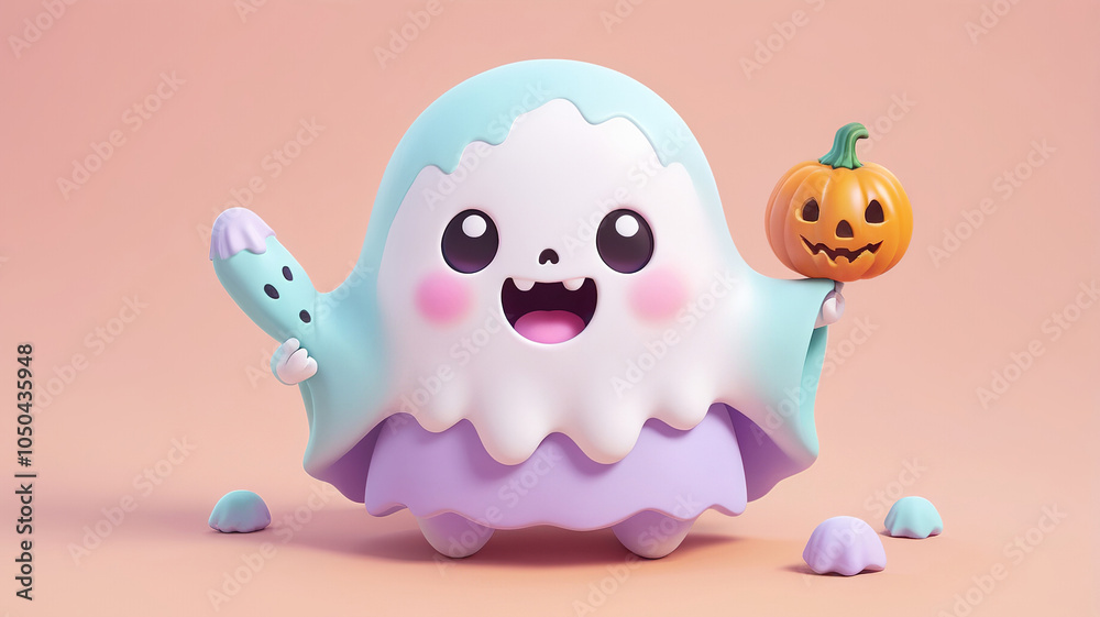 Obraz premium Cute Ghost Character Celebrating Halloween Festivities