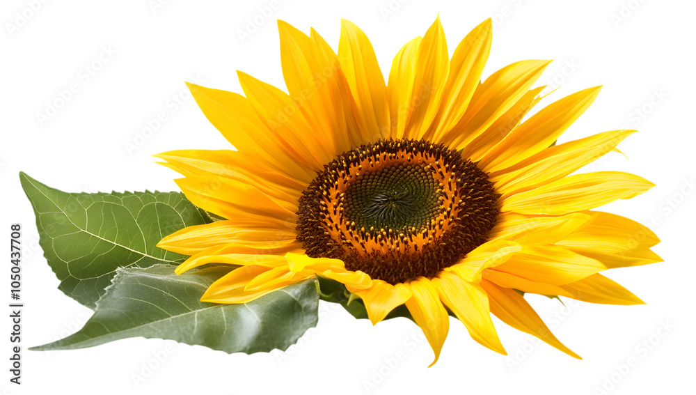 Naklejka premium Bright Yellow Sunflower with Green Leaves