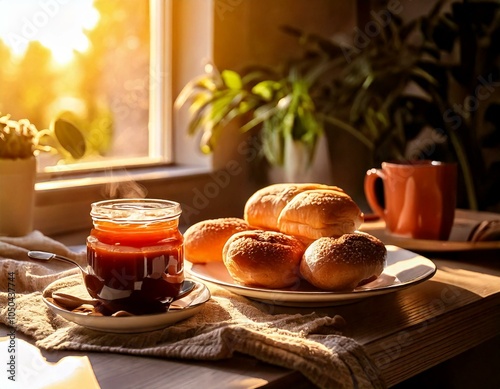 Wallpaper Mural breakfast with coffee and croissant Torontodigital.ca