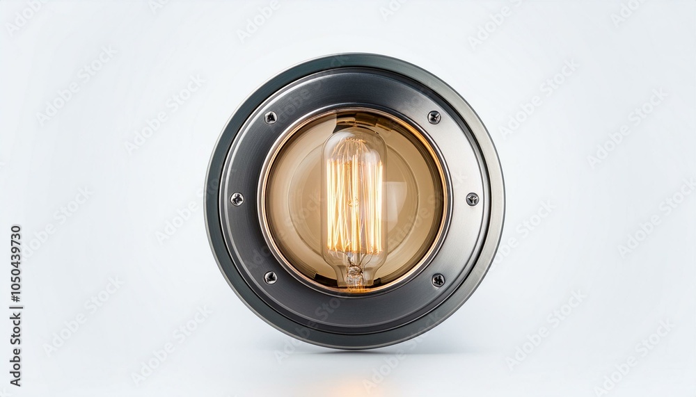 Illuminated lightbulb in a round fixture on a white background. 3D Rendering