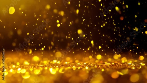 Golden Glitter Particles Drifting Slowly Downward with Gentle Twinkles