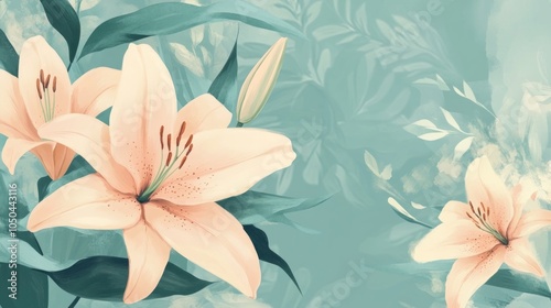 Soft pastel illustration of blooming lilies on a serene background.