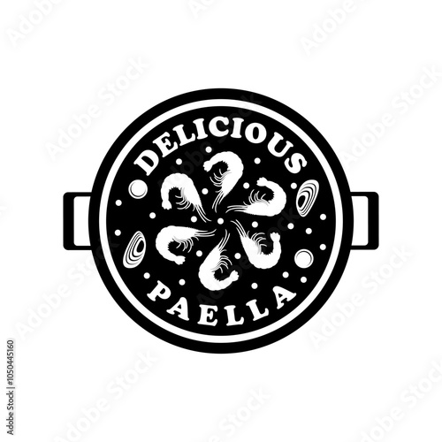 Delicious paella logo vector black and white