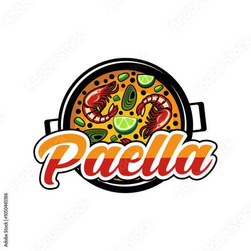 Paella logo design emblem vector illustration