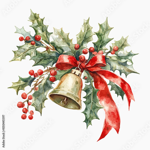 Vector watercolor illustration christmas bells isolated，Christmas decorations, ringing bells
