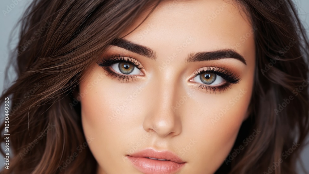 Captivating portrait of a woman with striking blue eyes and flawless skin in soft lighting Captivating portrait of a woman with striking blue eyes and flawless skin in soft lighting