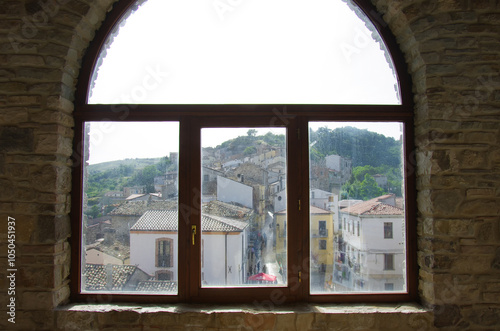 Civitacampomarano - Molise - Partial view of the small village seen from a window of the Angioino  Castle. photo