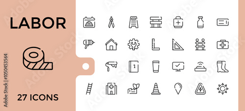 Labor And Safety vector line icon set. Containing medical, fist, wren, safety, secure, line and more. Set of line pictogram. Editable stroke. Vector illustration. photo