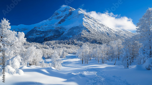 Snowy mountain peak: winter wonderland in nature. photo