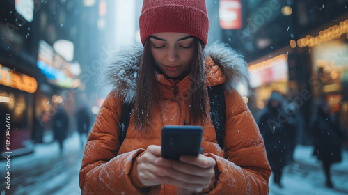 Technology in hand: smartphone use in the city. photo