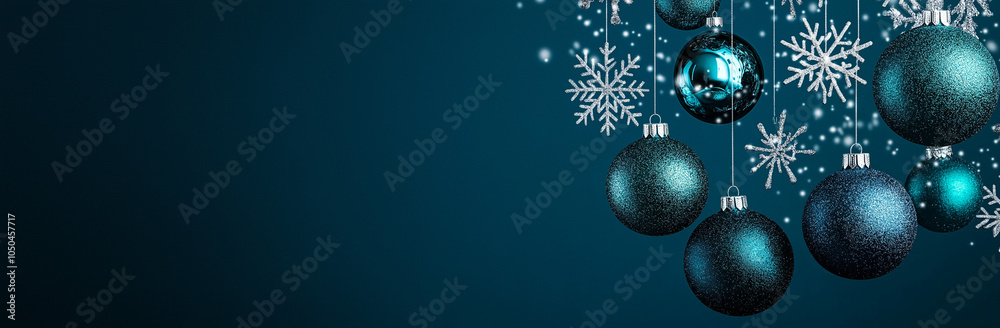 Midnight Frost: Turquoise Christmas Baubles and Crystal Snowflakes in Deep Blue Winter Night Midnight Frost: Turquoise Christmas Baubles and Crystal Snowflakes in Deep Blue Winter Night