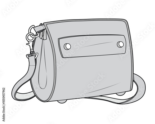 Crossbody bags design technical flat sketch vector mockup template.