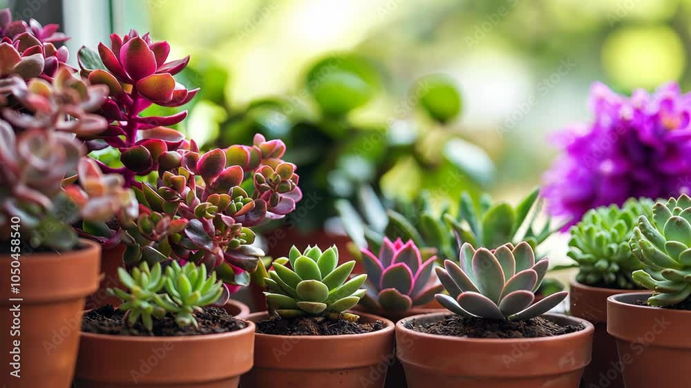 close up home pot plants, succulents pots on table at balcony close up home pot plants, succulents pots on table at balcony