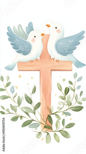 Wallpaper Mural Two doves with olive branches under the cross  Torontodigital.ca