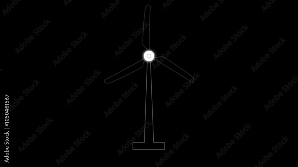 Animated flat ecology icon. symbol of wind power plant. Blades are spinning. Concept of renewable energy, black technology, ecology, black energy, wind