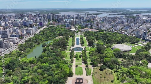 Porto Alegre Skyline At Porto Alegre In Rio Grande Do Sul Brazil. Highrise Buildings. Redencao Park Scenery. Beautiful Sunny Day. Porto Alegre Skyline At Porto Alegre In Rio Grande Do Sul Brazil.  photo