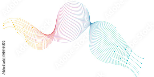 Colorful wave curve lines abstract background with flowing particles. Digital energy waves technology concept. Modern backdrop design for business, presentation, banner.