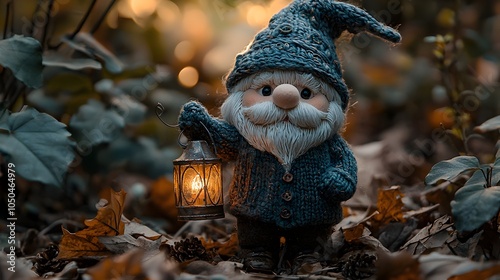 Cozy Gnome with Intricate Embroidered Hat and Lantern for Holiday Cheer photo