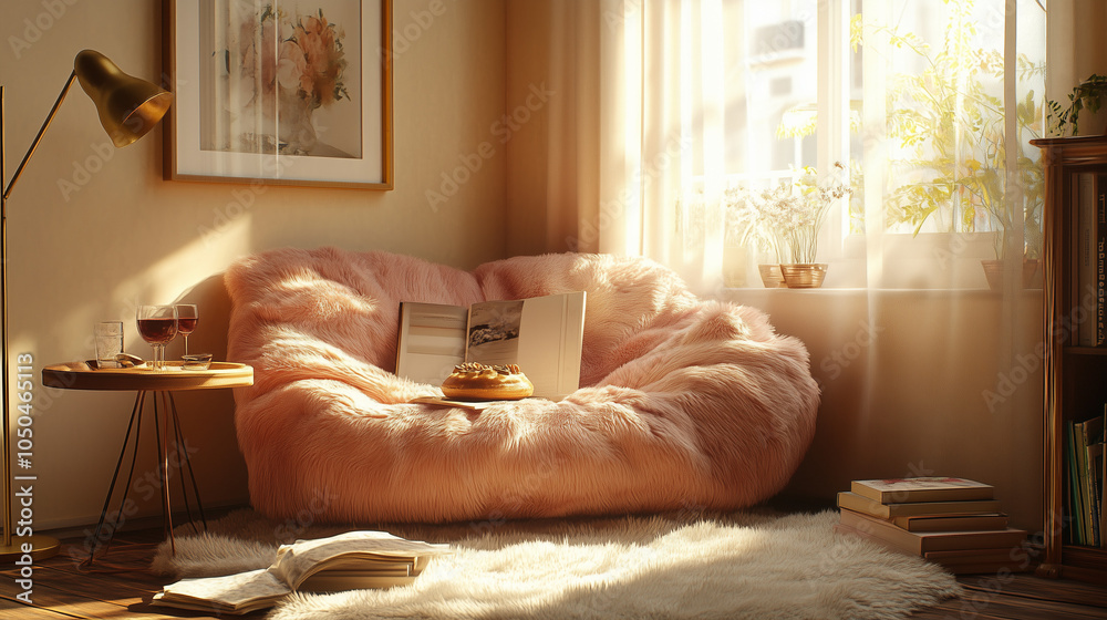 Soft Pink Cozy Reading Nook With Pastries And Wine Soft Pink Cozy Reading Nook With Pastries And Wine