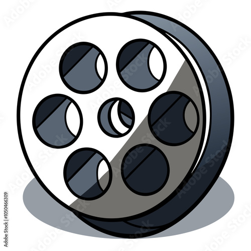 A cartoon illustration of a film reel, perfect for adding a vintage touch to your designs. This classic icon is ideal for projects related to movies, cinema, or the entertainment industry.