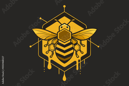 A detailed illustration of a bee landing on a golden honeycomb. The honeycomb should be intricately detailed, with dripping honey and a glowing, warm light reflecting from it t shirt design 