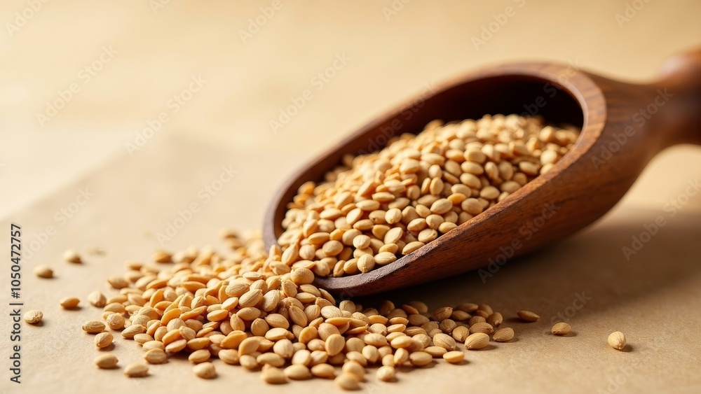 Natural Flaxseeds in Rustic Wooden Scoop - Perfect for Health & Culinary Use Natural Flaxseeds in Rustic Wooden Scoop - Perfect for Health & Culinary Use