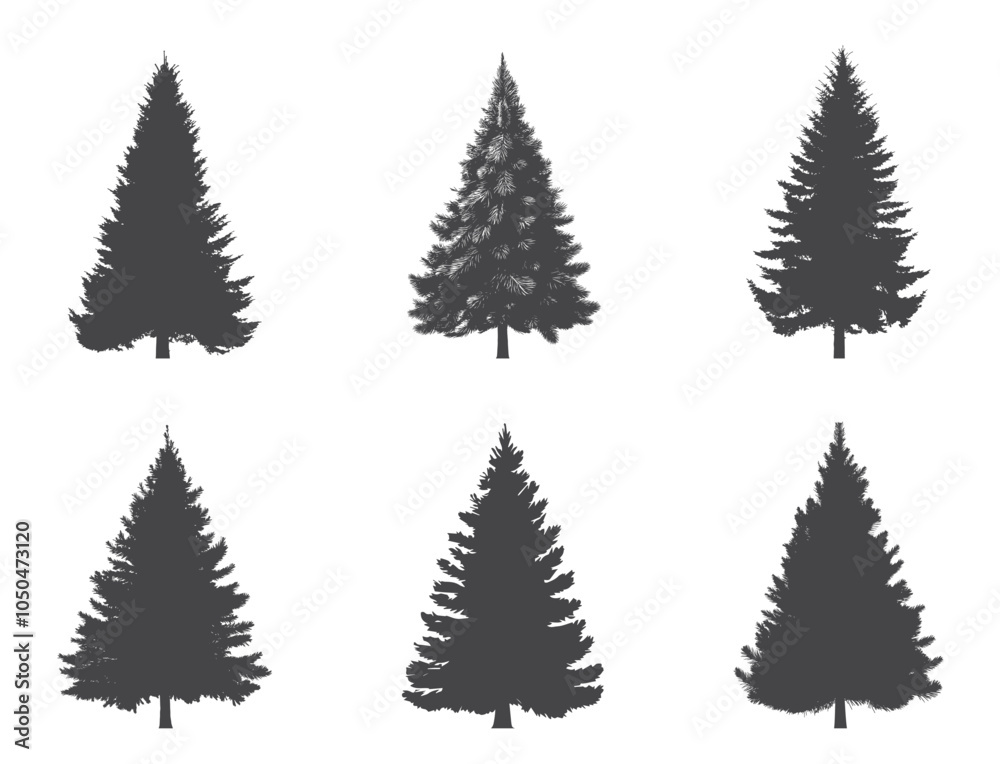 Obraz premium spruce tree silhouettes. nature, Christmas and New Year design elements. conifer isolated vector images
